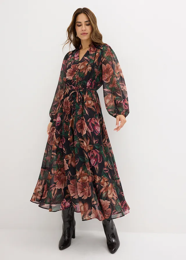 Black floral chiffon dress on the bonprix.pl product page