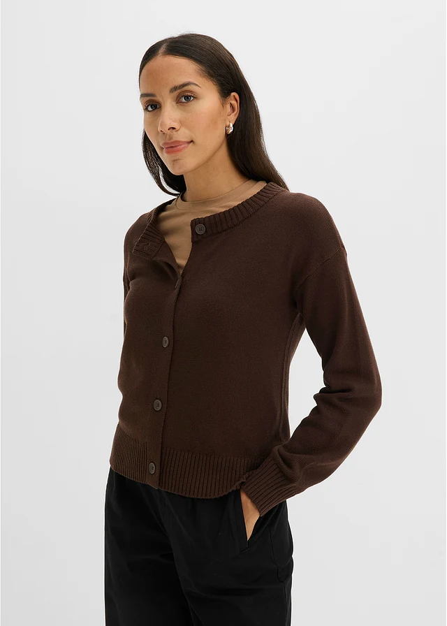 Dark brown cropped cotton cardigan