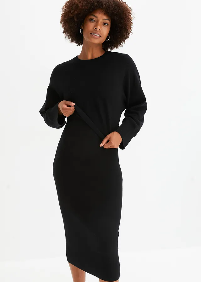 Black knit dress and cardigan set