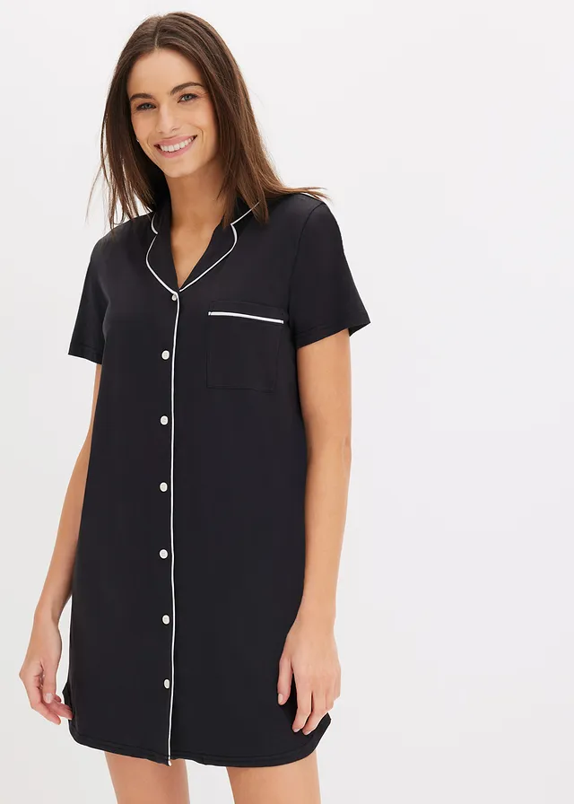 Black and white organic-cotton nightdress