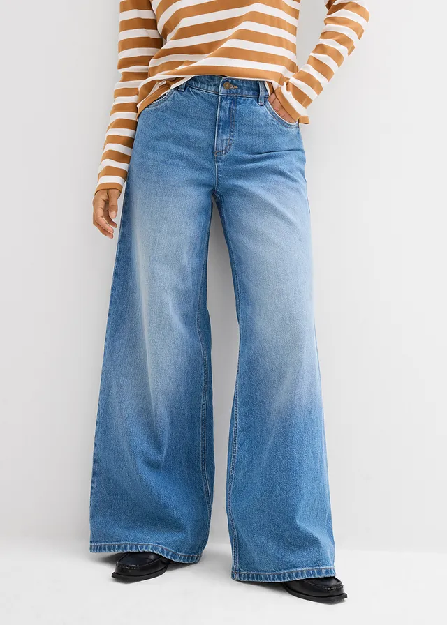 Used-blue wide-leg jeans