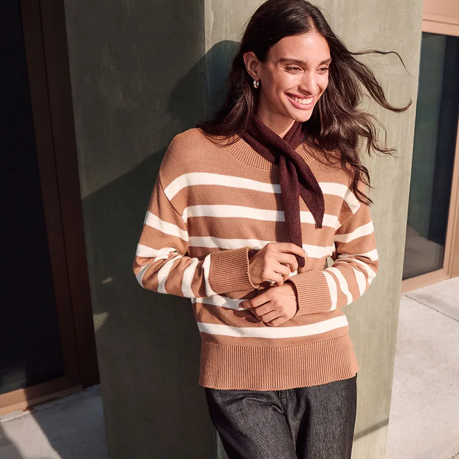 Striped cotton-blend sweater campaign look on bonprix.pl